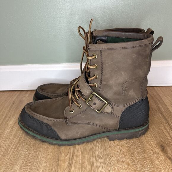 Polo Ralph Lauren Mens 10 D Ranger Boots Brown Woolton Lace Up Buckle Leather - Picture 5 of 11